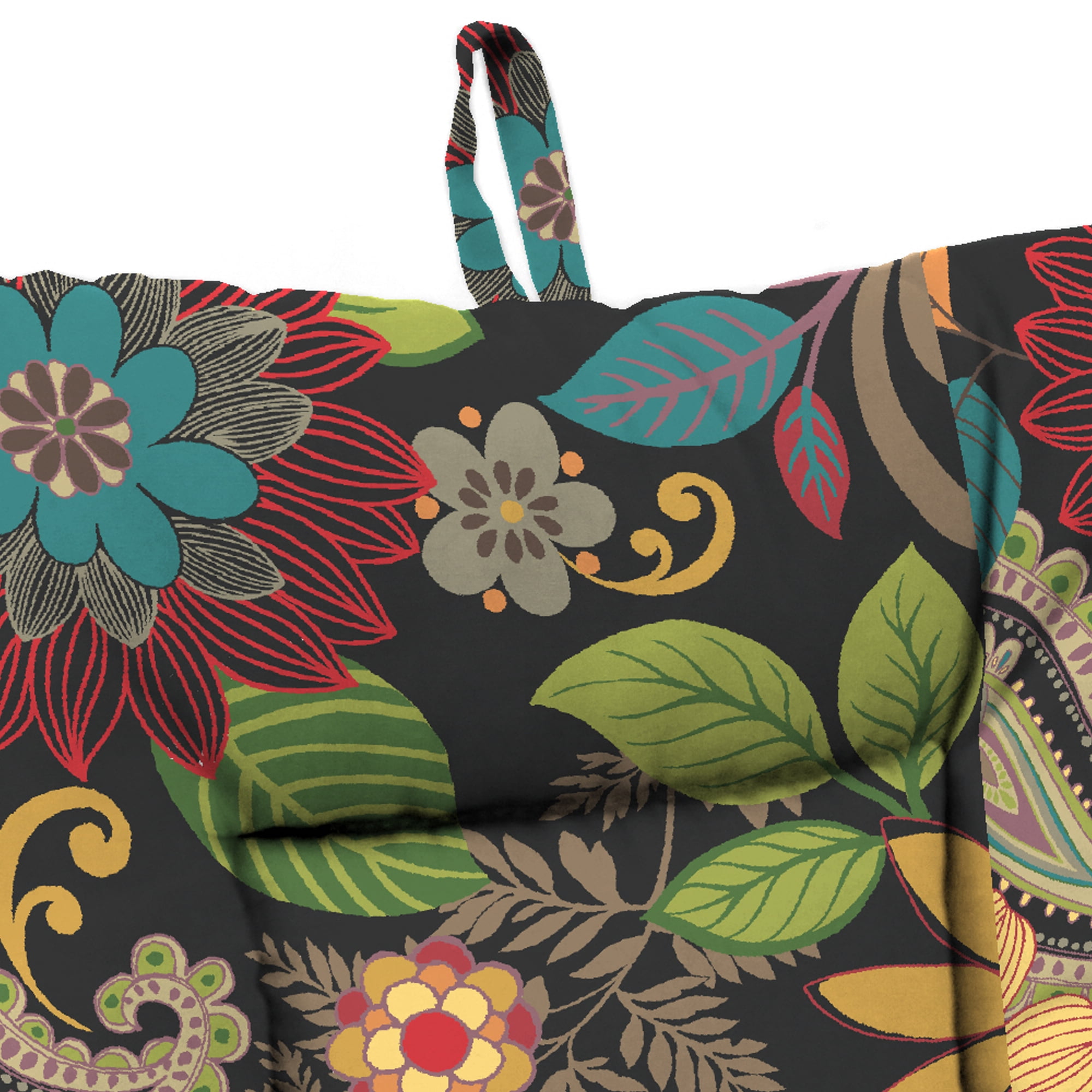 Jordan Manufacturing 38" x 21" Gaya Pizzazz Multicolor Floral Rectangular Outdoor Wrought Iron Chair Cushion with Ties and Hanger Loop