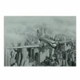 thumbnail image 1 of Vintage Cutting Board, Nostalgic Dated Plane Flying over Skyscrapers in New York City Urban Life, Decorative Tempered Glass Cutting and Serving Board, Small Size, Black and White, by Ambesonne, 1 of 1