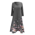 thumbnail image 2 of Women's Long Sleeve Maxi Dress V Neck Floral Print Irregular Hem Casual Loose Swing Dresses with Pockets Gray 5XL, 2 of 4