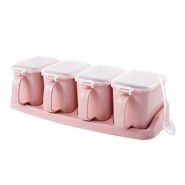Cateissary Juego de 4 cajas de condimentos para especias, sal, azúcar, tarros, pimienta, condimento, contenedor de almacenamiento con cuchara Cocina y Comedor rosa