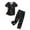 w1-Black, variant on Women Cotton Pajamas Set Short Sleeve Top Capri Pants Sleepwear Plus