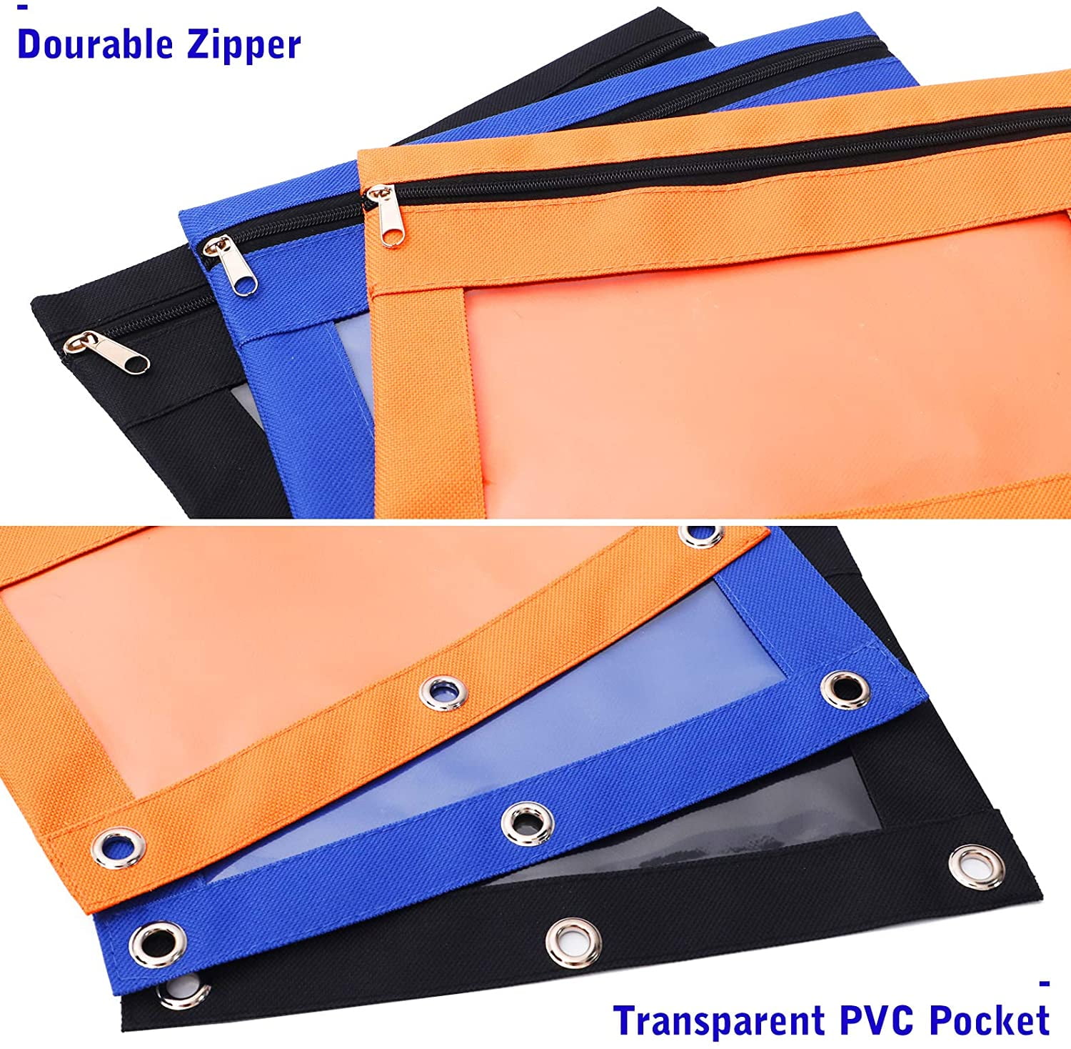 SdeFe Binder Fabric Pencil Pouch 3-Ring Binder Pencil Case Bag with Zipper  4 Pack (Orange)