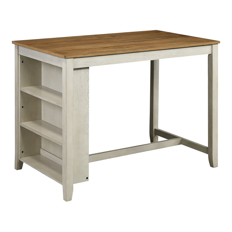 OSP Home Furnishings Century Dining Set with Table and 4 Stool in Antique White Finish