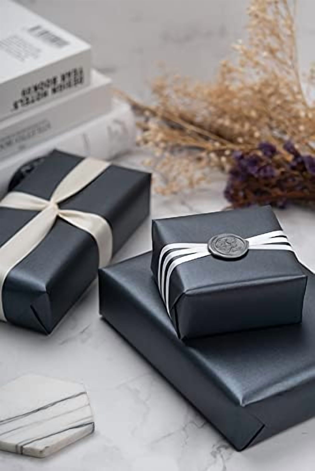 PrimeCook Shop Black Matte Wrapping Paper - Solid Color Pearly - lustre Paper Perfect for Wedding, Birthday, Christmas, Baby Shower -17 Inches X 32.8 Feet