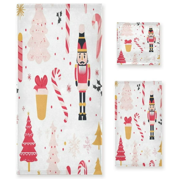 3 Piece Bath Towels Set Bath Towel, Hand Towel and Face Towel for Bathroom, Gym, Hotel Cute Pink Christmas Pattern
