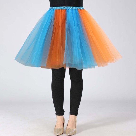 Skirts for Women Skirt Women's Flowy Mesh Tutu Skirt For Casual Performance Play Layered Skirt With Print Spring Summer Fashion Sky Blue L