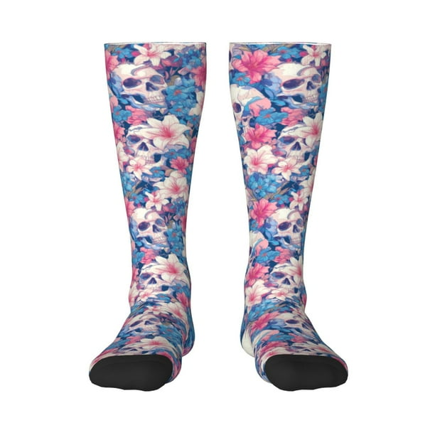 Fotbe Skull Calcetas Divertidas Estampadas para Hombre y Mujer, Calcetas de Algodón hasta la Rodilla para Caminar, Correr, Enfermería y Embarazo