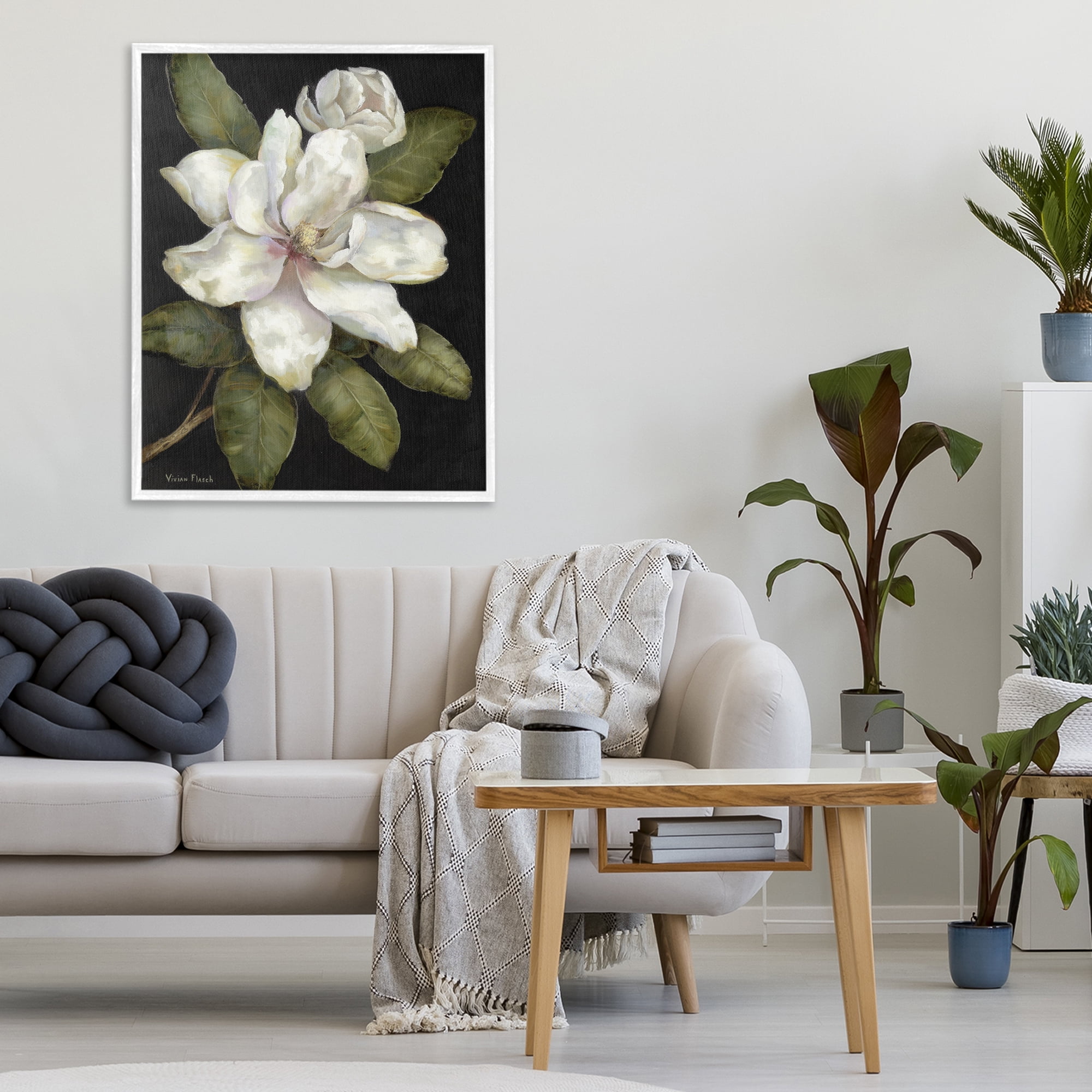 Stupell Industries Budding Magnolia Blooms White Framed Giclee Art, design by Nan