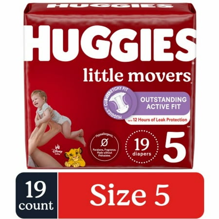 Huggies Little Movers Baby Diapers Size 5 (27+ lbs) 19 count