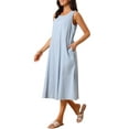 thumbnail image 4 of INSPIRE CHIC Women's Plaid Sleeveless Dresses Casual Loose Fit Tank Midi Gingham Dress with Pockets Summer Outfits M Light Blue, 4 of 6