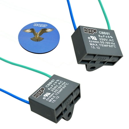 Hqrp 2 Pack Ceiling Fan Capacitor Cbb61 8uf 2 Wire Hqrp
