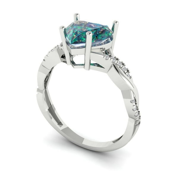 2.1ct heart cut blue moissanite 18k white gold Bridal Wedding Engagement Promise Anniversary Ring for Women size 3.75