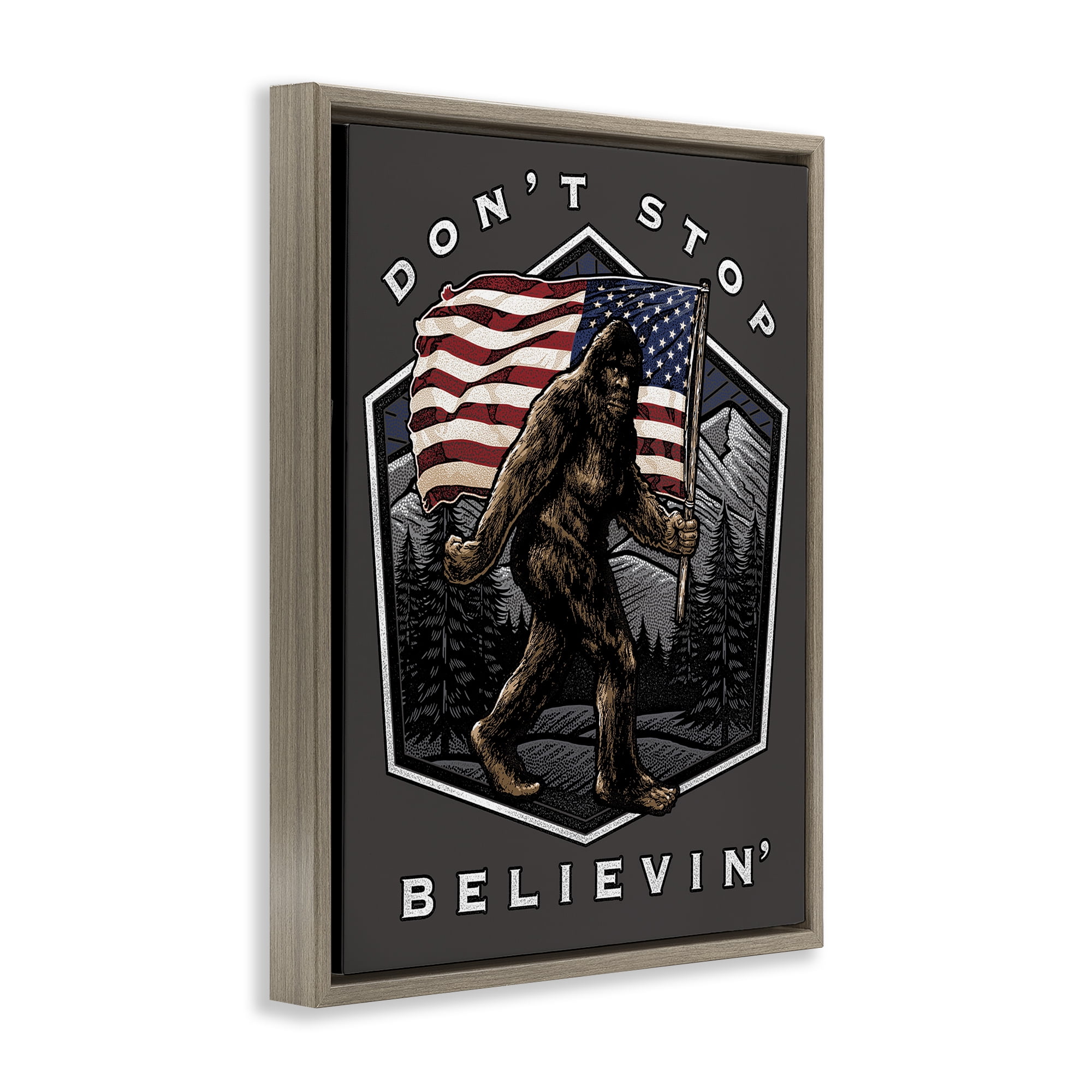 Stupell Industries Don't Stop Believing Novelty Painting Brown Floater Framed Art Print Wall Art, 17 x 21