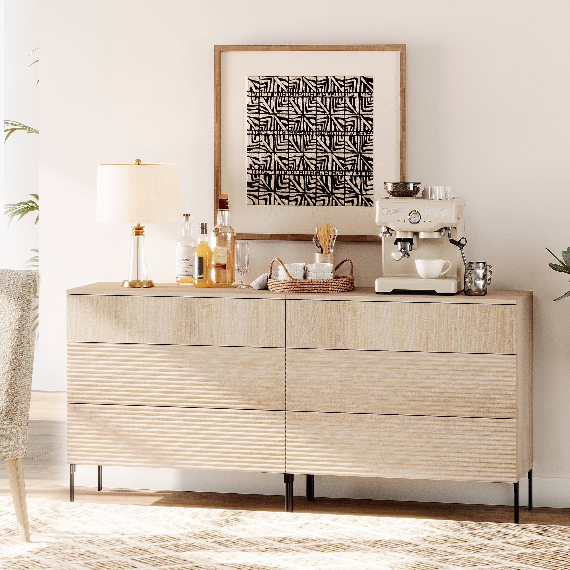 WAMPAT 2 Piece 3 Drawer Dresser Set for Bedroom, Modern Fluted Wood Storage Cabinets with Push-to-Open Drawers, Organizer Chests for Bedroom