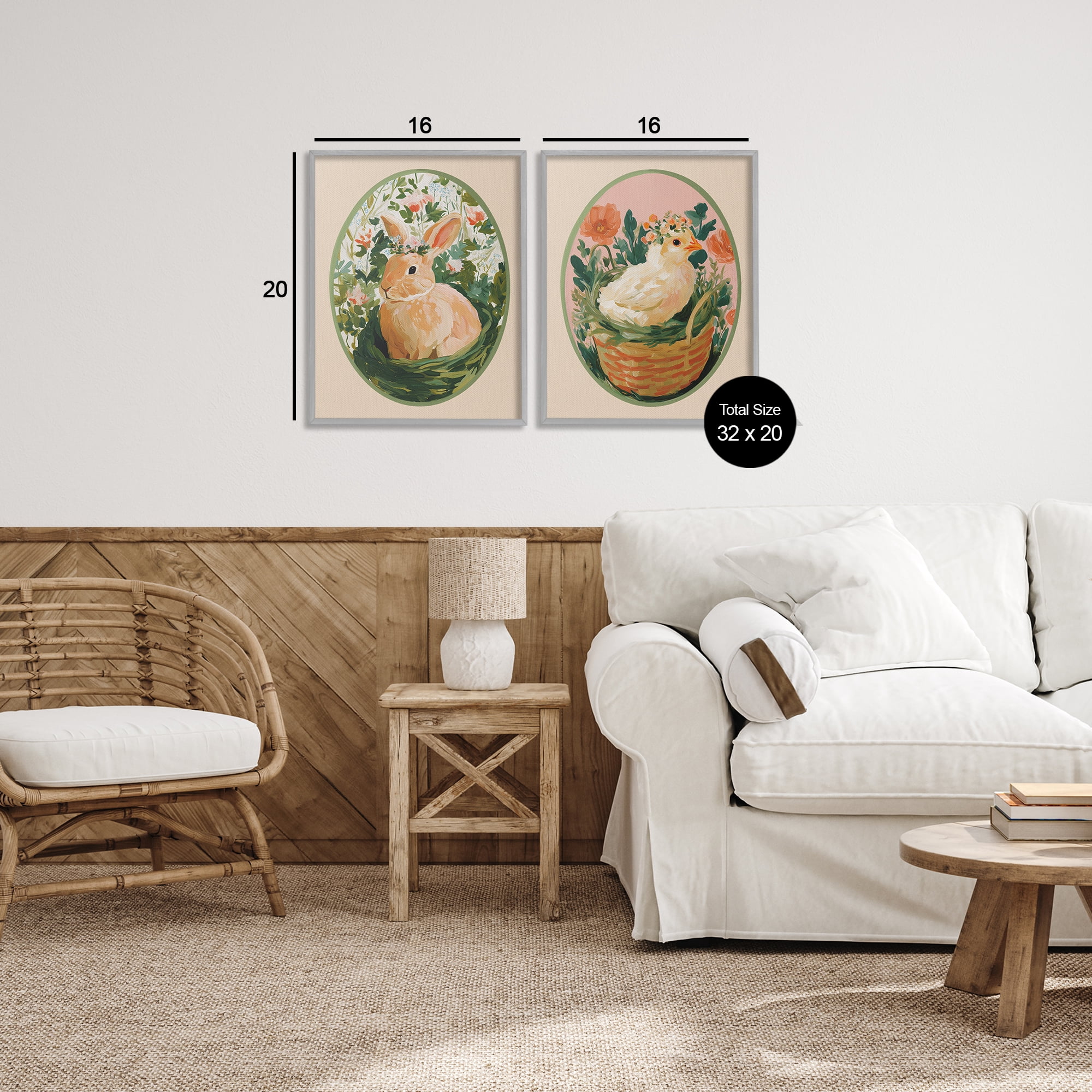Stupell Industries Bloom Nest Animals 2 Piece Gray Framed Giclee Art Set, design by Yen