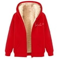 thumbnail image 5 of Arlun Zip up Hoodies for Women Fashion Letter Printed Full Zipper Drawstring Sweatshirts Thick Sherpa Lined Thermal Comfortable Fall Winter Jackets with Pockets Red XL, 5 of 5