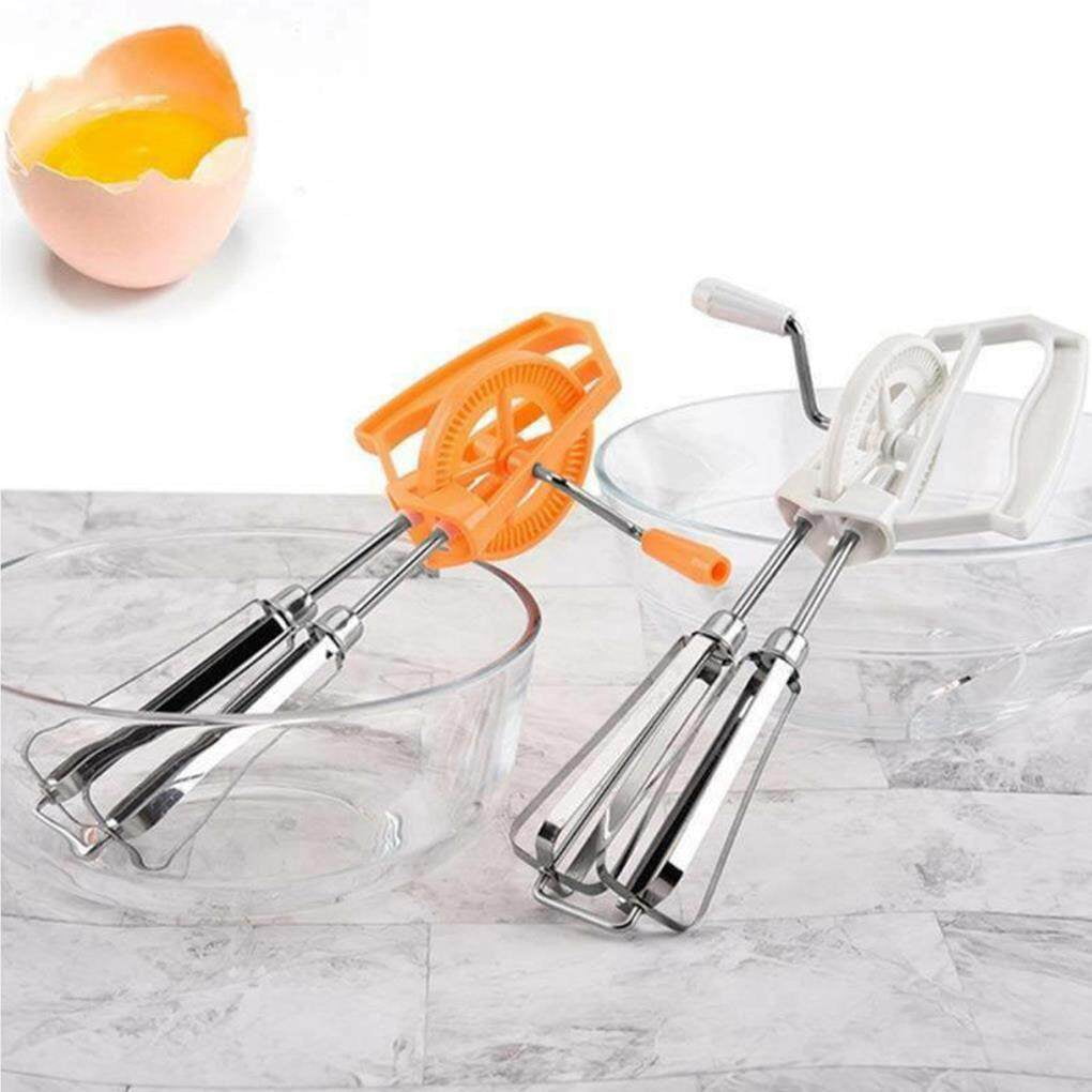 Batteur à Œufs Manuel à Manivelle - Fouet Rotatif En Inox Pour Cuisine, Pâtisserie, Sauces (Blanc/Orange)