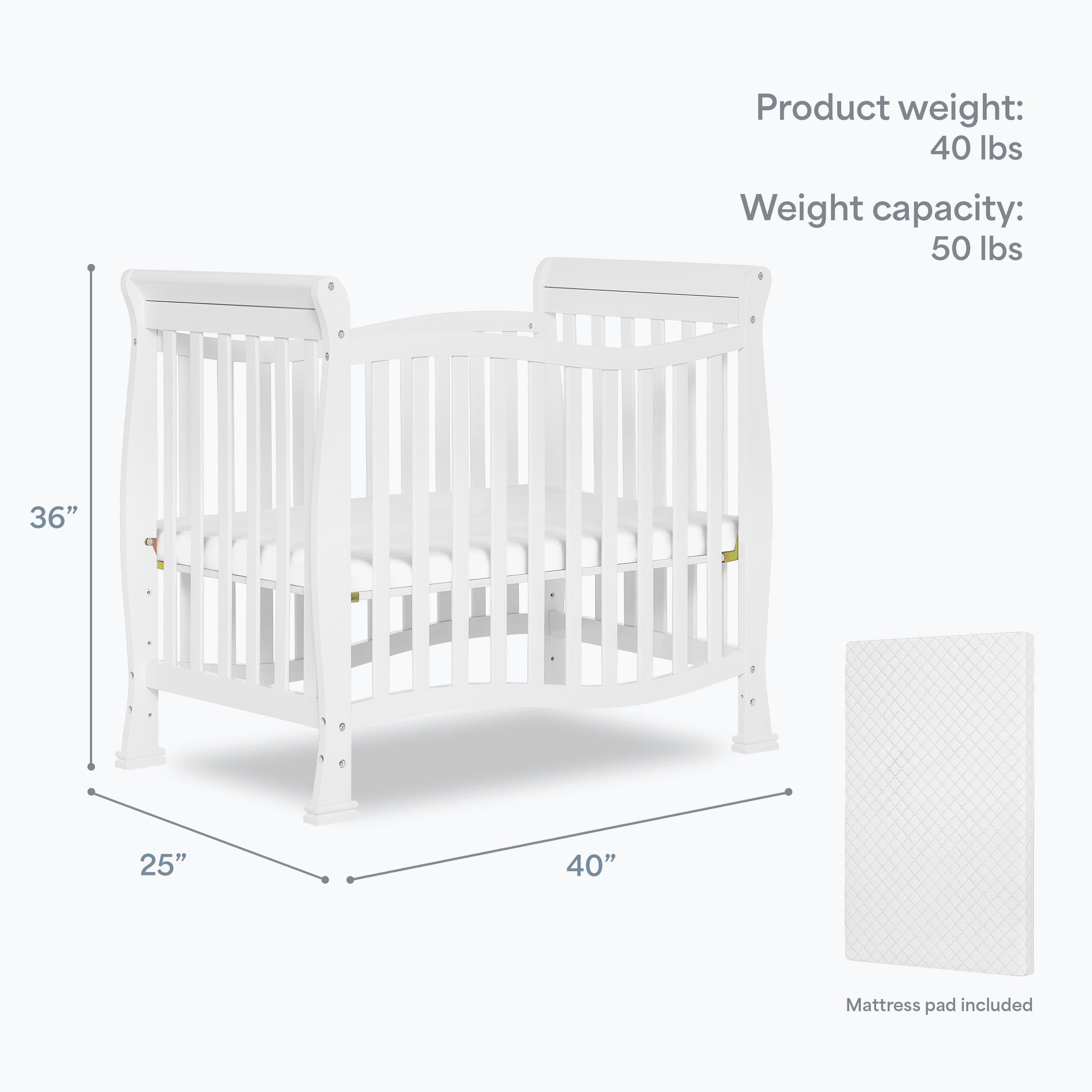 Piper 4 in 1 Convertible Mini Crib-Finish:White