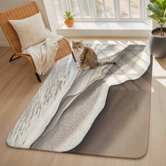 Abstract Wave Effect Area Rugs for Living Room 5x6, Gary Brown Gradient Beach Washable Area Rug with Non Slip Backing, Stain Resist Linen Carpet for Bedroom, Dining Room, Entryway, Entrance