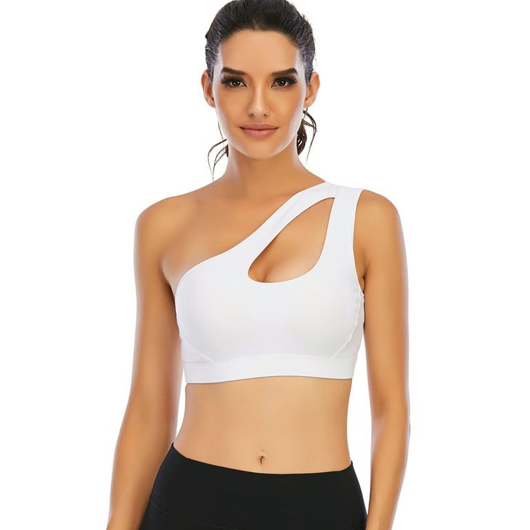 LELINTA One Shoulder Sports Bra for Women Workout Running Bra Medium  Support with Removable Pads Yoga Bra