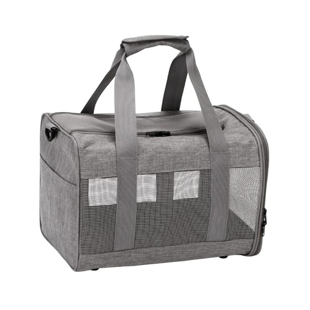 Portador de mascotas de lado suave Correa ajustable para el hombro Bolsa de transporte para gatos de viaje Gris jinwen bolso porta gatos