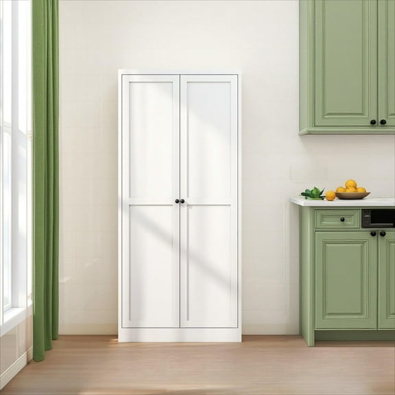 61"H Kitchen Pantry Cabinet with 4 Adjustable Shelves, Heavy Duty Freestanding Metal Storage Cabinet for Kitchen, Pantry, Living Room, White