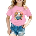 thumbnail image 2 of Conairie Easter Day Shirts For Girls Bunny Print Short Sleeve Crew Neck T-Shirt Kids Loose Fit Comfy Soft Basic Tee Vacation Clothes Pink 3-4 Y, 2 of 4