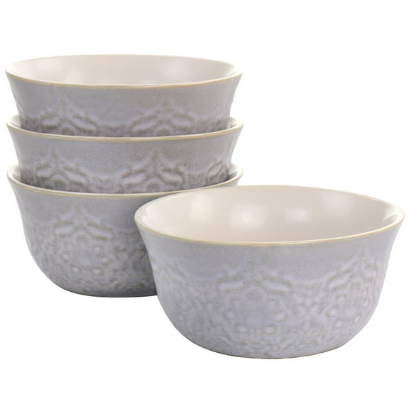 Hometrends Portina Embossed Scallop 6.1 inch Round 4 Piece Bowl Set in Grey