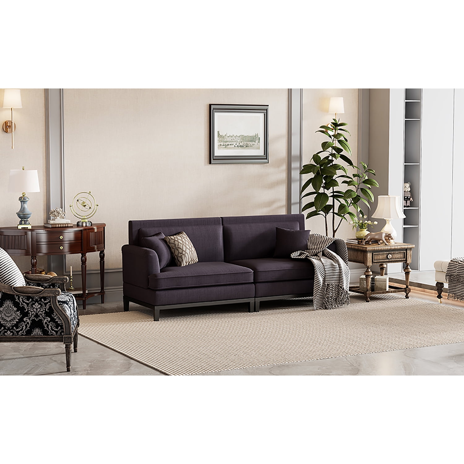 Kadyn Upholstered Loveseat Sofa, Sofa Couches with Wooden Legs and Two Throw Pillows for Living Room, Grey