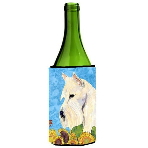 Scottish Terrier In Summer Flowers Wine bottle sleeve Hugger - 24 oz.