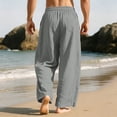 thumbnail image 6 of Domuza Mens Cotton-Linen Pants Drawstring Elastic Waist Linen Summer Casual Pants Sports & Recreation Breeze Beach Pants-Light Gray 3XL, 6 of 6
