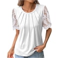 thumbnail image 1 of Blouses à Manches Courtes pour Femmes Mode pour Femmes T-Shirt Uni Blouse en Dentelle à Manches Courtes Col Rond Hauts Décontractés Femmes Hauts à Manches Courtes T-Shirts en Coton Femmes Blouse à Manches Courtes, 1 of 6