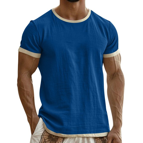 Men's Linen T Shirts Lightweight Short Sleeve Casual Crew Neck T-Shirt Soft Breathable Plain Shirts Summer Beach Workout Athletic Tee