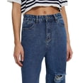 thumbnail image 5 of Women's Plus Size High Waist Ripped Wide-Leg Jeans - Loose Non-Stretchy Denim Pants, Dark Blue Size L, 5 of 6