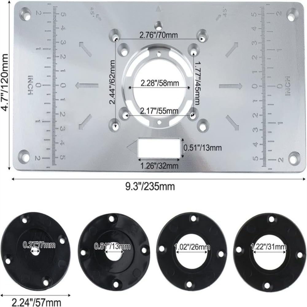 Router Table Insert Plate, Woodworking Benches Router Trimmer Models With 4 Rings High Accuracy Engraving Machine For Industrial Use