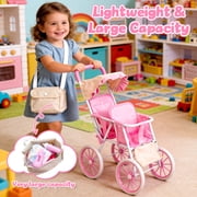 Chuvikid Baby Doll Double Stroller with Two-Seat,Sunshade Roof,All-Terrain Wheels,Best for Toddler Pretend Play Girls Party Gift Aged 3-12