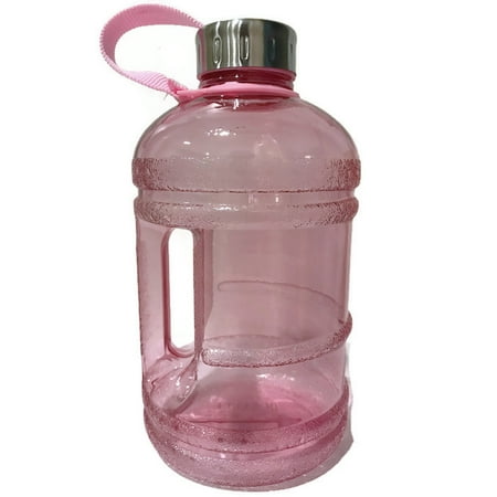 1/2 Gallon BPA Free FDA Approved Reusable Plastic Drinking Water Bottle Jug Container w/ Hand Holder Canteen and Stainless Steel Cap (Pink)