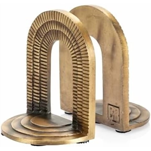 Cast Iron Brick Arch Bookends Set, Antique Brass Book Ends, 2 Decorative Book Holders for Shelves or Bookcase, Stylish Brass, Non-Skid Anti-Slip Heavy Duty, Home Décor Gift$$