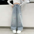 thumbnail image 2 of GZEFJRQM Girls Wide Leg Jeans Flare/Skinny Denim Pant Ripped High Waist Elastic Band Casual with Pockets Cute High Elastic Waisted Denim Pants Y2K Skater Streetwear Baggy Trouser, 2 of 9