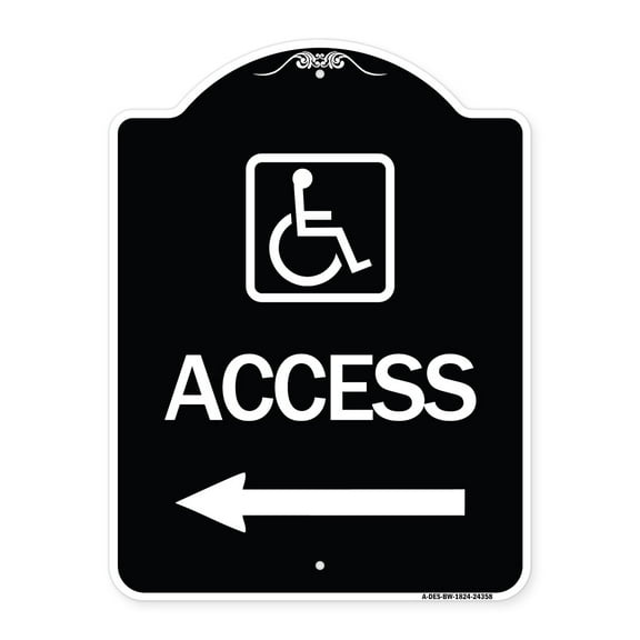 SignMission Designer Series Sign - Access (With Updated Isa Symbol and Left Arrow) | Black & White 18" x 24" Heavy-Gauge Aluminum Architectural Sign | Made in the USA