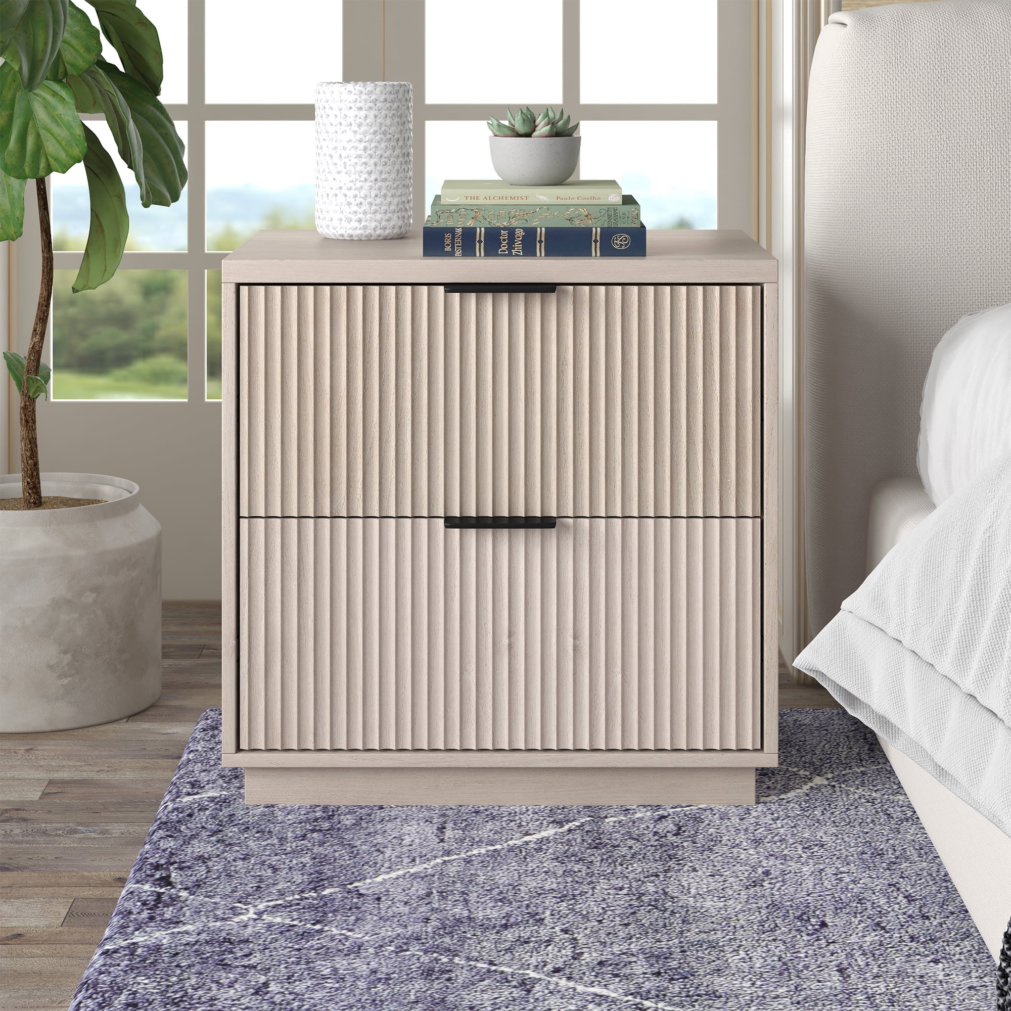 Yarden 24" Wide Rectangular Fluted Nightstand in Alder White