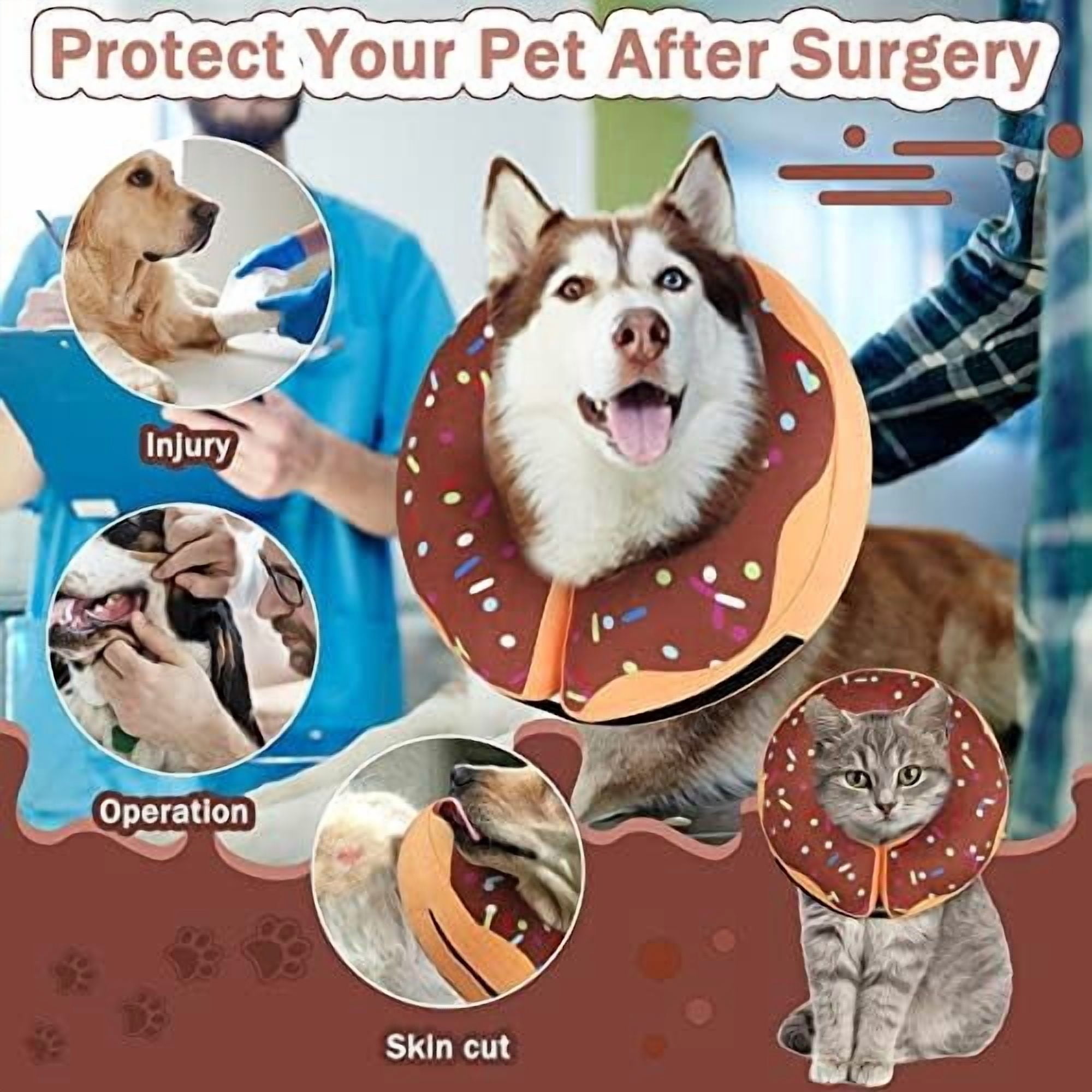 Recovery Donut Collar for Dogs & Cat,Inflatable Dog Cone Collar Alternative After Surgery,Soft Dog Cone for Large Medium Small Pet, Adjustable Pet Neck Donut(Brown,Small)