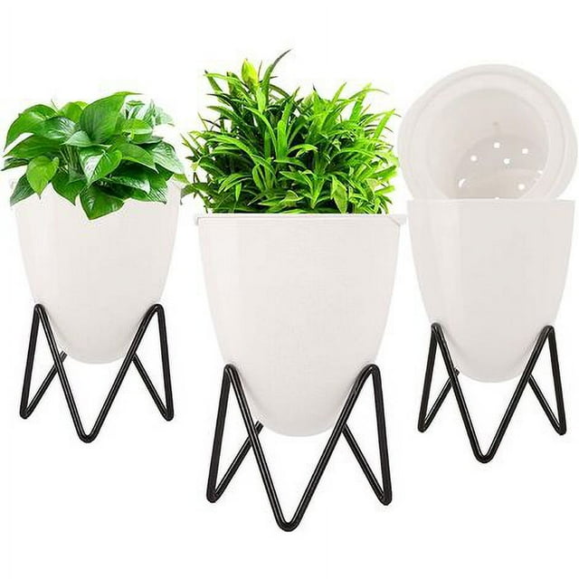 Laklulu 3 Piezas Macetas, Macetas con Soportes, Soportes para Macetas, Macetas para Interior, Exterior, Balcón, Jardín (Pequeño)