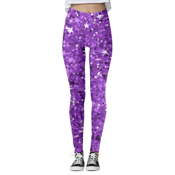 LINASHI Women's High Waist Sequin Sport Leggings - Casual Fashion Printed Solid Color Yoga Workout Pants with Stretchy Comfortable Fit for Gym Running