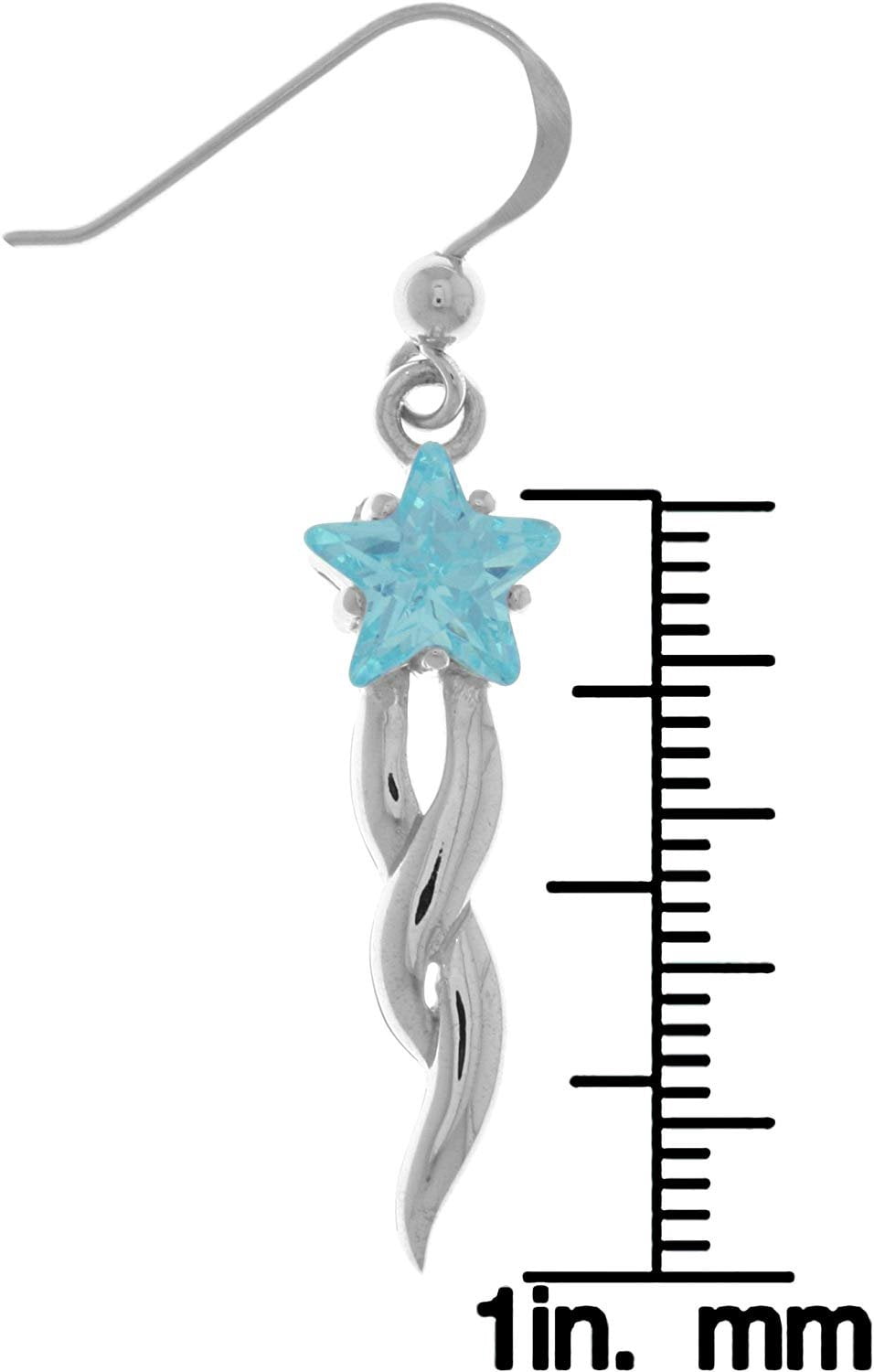 Jewelry Trends Sterling Silver Shooting Star Dangle Earrings with Blue CZ