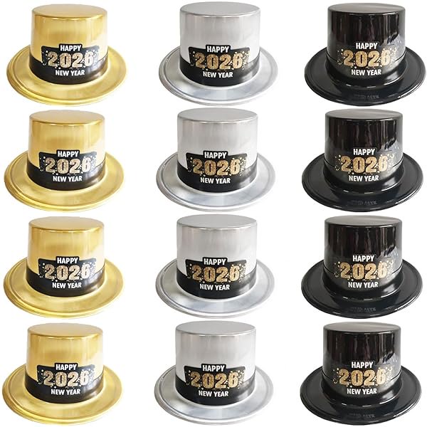wonima44 New Year's Eve Party Supplies 2026 Include 12 Happy New Year Top Hat for New Years Party Decorations 2026