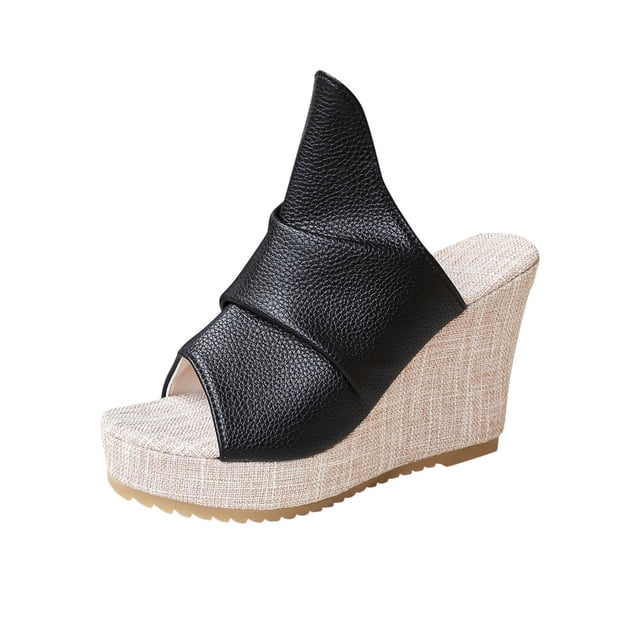 Style Fashion Summer Womens Fashion Casual Spring And Summer Style Outer Wear Solid Color Fish Mouth Open Toe One-Foot Thick Bottom Wedge Slippers