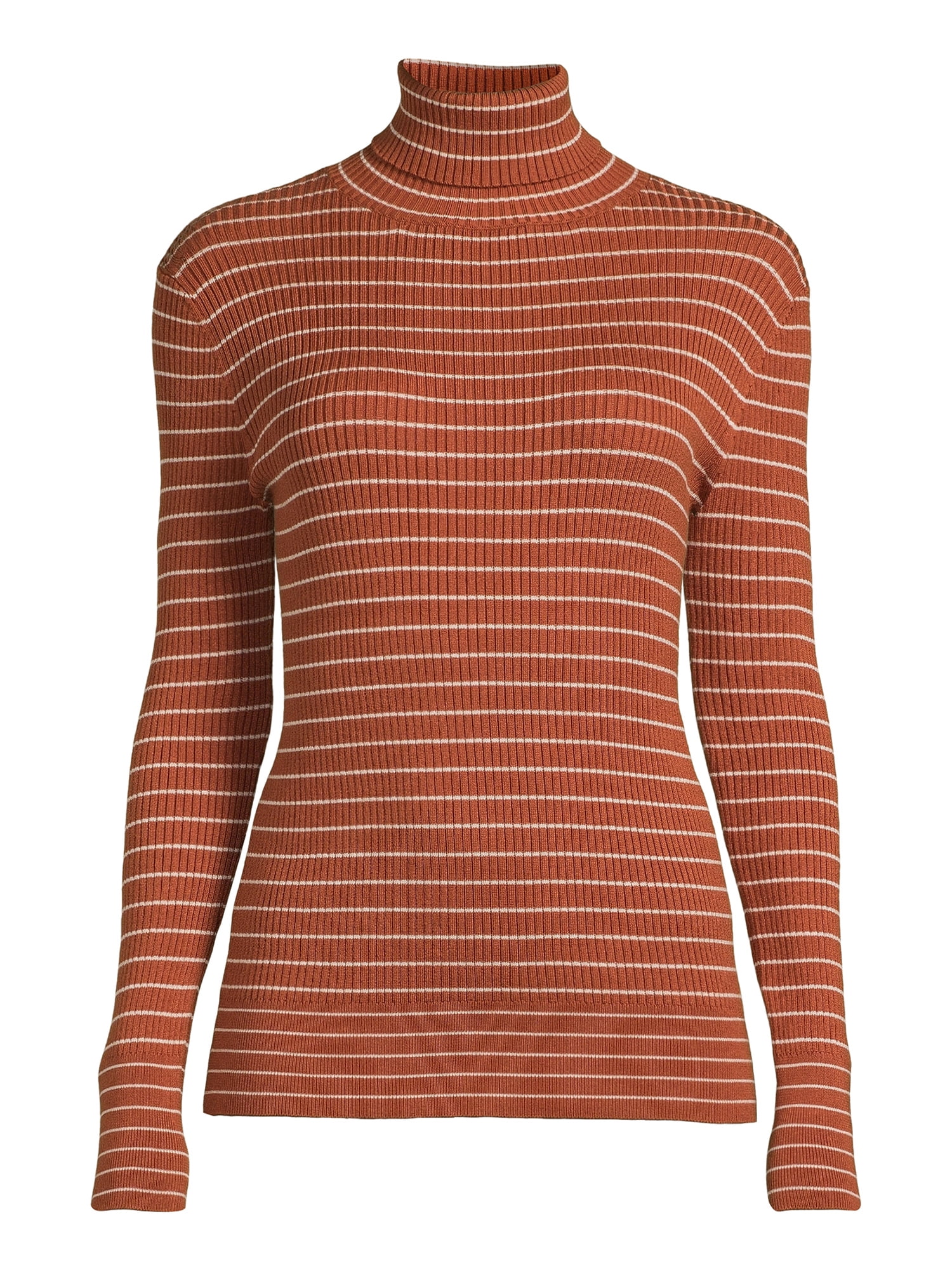 Time and Tru Women's Striped Ribbed Turtleneck, Sizes XS-XXXL