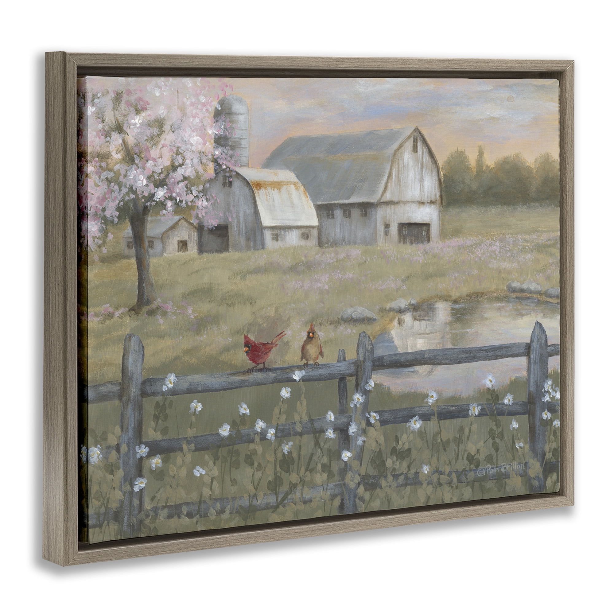 Stupell Industries Blossoming Trees Country Farm Landscape Painting Brown Floater Framed Canvas Art Print Wall Art, 31 x 25