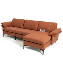 Costway L-shaped Modern Modular Sectional Sofa w/ Reversible Chaise & 2 USB Ports Red